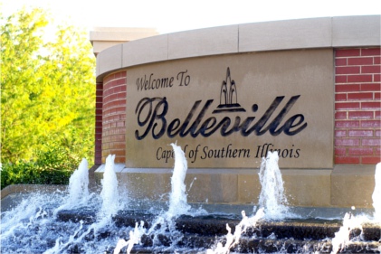 Fountain at the edge of town in Belleville, IL.