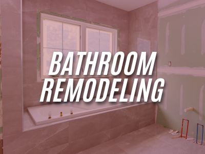 Image with the words "Bathroom Remodeling" overlaying an image of a new bathtub in an unfinished bathroom.