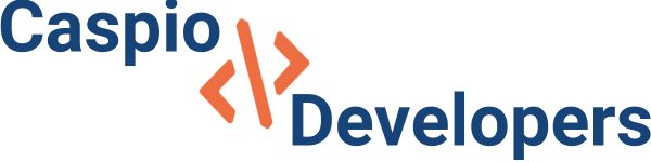 Caspio Developers logo with text and an orange coding symbol in between the two words.