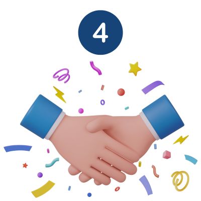 Image with a #4 at the top for step 4 and an image that shows two hands shaking to signify a deal has been reached.