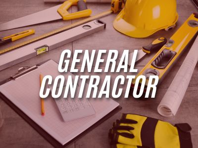 Image with the words "General Contractor" overlaying an image of construction tools.